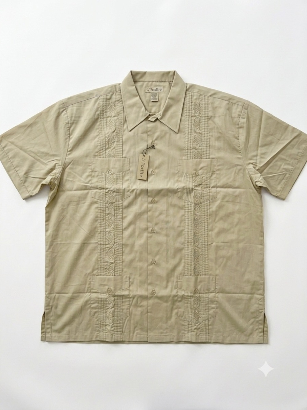 Foxfire Men's Short-Sleeve Guayabera Button-Down Shirt — Khaki